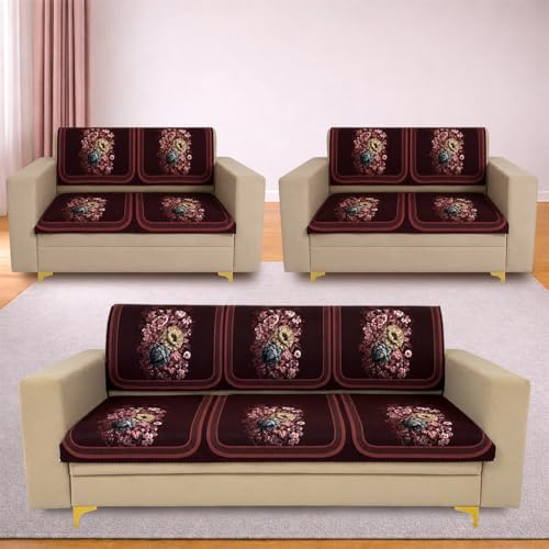 Image of Homerz Premium 'Luxe Series' Sofa Cover | Holland Velvet Fabric | Smooth Finish | Anti-Slip Fleece Backing Couch Protector (Maroon, 7 (3+2+2) Seater, Seat Cover with Backrest)