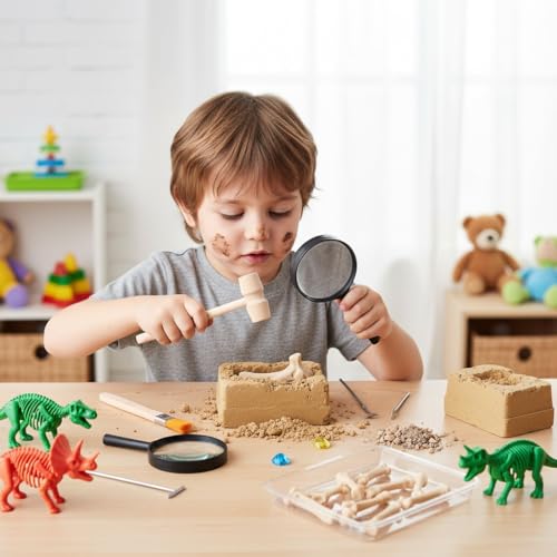 JOINPAYA Archaeological Excavation Tools for Kids: 3 Sets Dinosaur Fossil Digging Kits with Mini Hammer Chisel Brush Scraper and Magnifier Science Kits for Dino Eggs and Gem Dig (Pack of 2) - Image 9