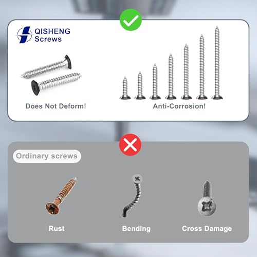 Image of QISHENG 400 PCS Black Head #6#8#10 Stainless Steel Phillips Flat Head Wood Screws Assortment Set,Stainless Steel 18-8 A2(304) Screw,Home Screw Kit