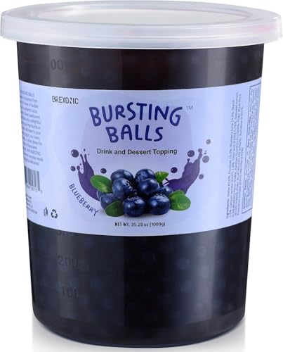 BREXONIC Popping Boba Pearls Bursting Tea Balls Drink & Dessert Topping Strawberry Mango Blueberry Passion Fruit Flavored Bubble Tea Tapioca Pearls (Blueberry, 2 LB 1 Pack)