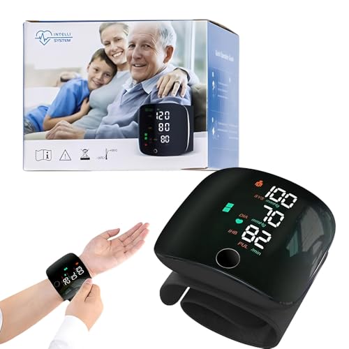 Wrist Blood Pressure Monitor, Rechargeable LED Touch Screen Blood Pressure Machine, Adjustable Cuff, Voice Guidance, Memory Function, Portable Travel Case for Adult Elder at Home and Travel Use, Black