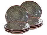 Conjunto de 8 platos de postre de gres caolín artesanal acabado esmalte reactivo verde oscuro Thyme
