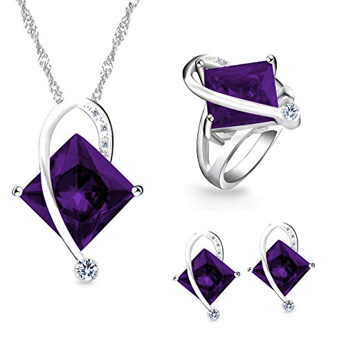 Juego de joyas de topacio creado con collar pendientes y anillo cuadrado
