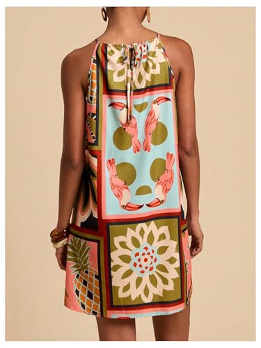Image of SweatyRocks Women's Tropical Print Halter Dresses Sleeveless Holiday Summer Mini Dress