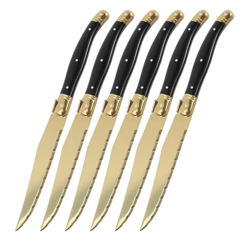 Steak Knife Set, 6PCS Steak Knives Set Golden Sharp Knives Food Grade Titanium Gold Plating Dinnerware Sets For Wedding Upscale Dinnerware