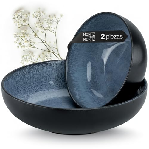 Moritz & Moritz VIDA Juego de cuencos para servir azul, 2 cuencos grandes de porcelana, modernos y atemporales, aptos para microondas y lavavajillas, perfecto para ensaladas, pastas,