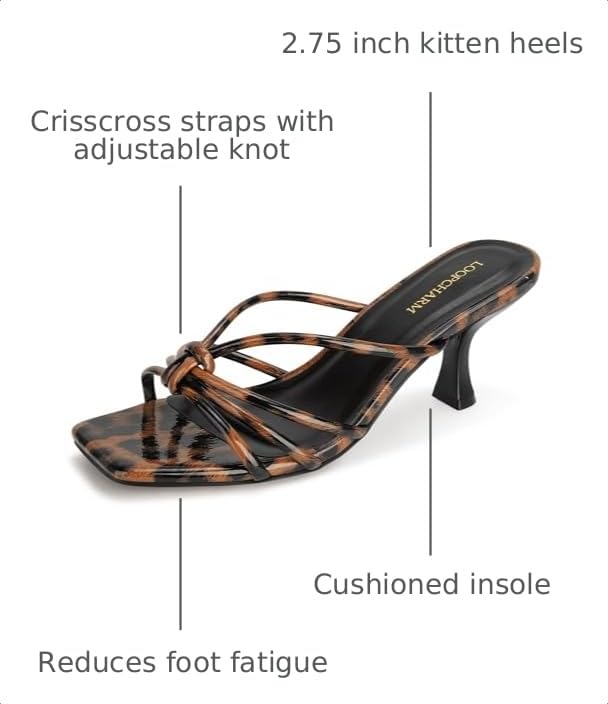 Image of Women's Strappy Kitten Heel Knotted Square Open Toe Mule Sandals | Slip-On Dress Shoes for Wedding, Party, Vacation and Everyday Wear