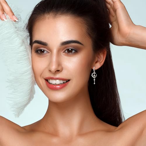 Star and Moon Earrings Dangle Hoop Earrings for Women Huggie with Cubic Zirconia Celestial Space Style2