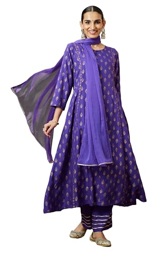 Kurta violet en rayonne Janasya pour un look ethnique chic confortable