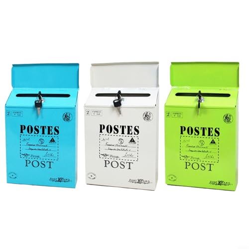 Boîte aux lettres murale vintage en métal avec clés de verrouillage - Boîte aux lettres décorative d'extérieur pour journaux (blanc)
