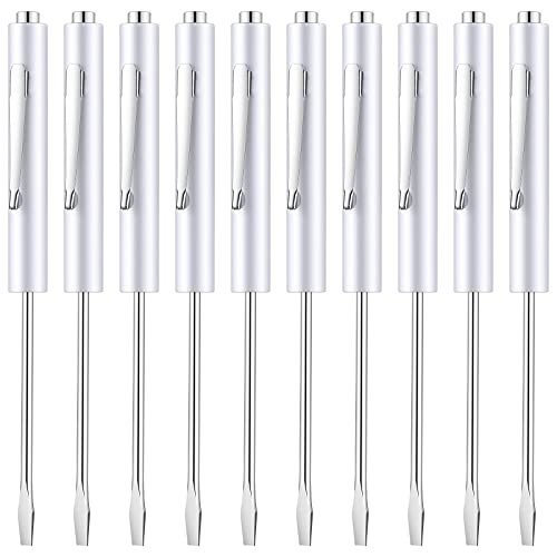 Image of Honoson 10 Pieces Pocket Screwdriver Mini Tops and Pocket Clips Magnetic Slotted Small Screw Driver with a Single Blade Head for Mechanical, Electrician(White)