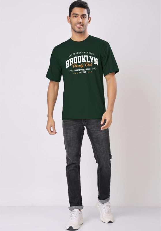 Image of London Hills Men's Cotton Oversized Fit Casual Printed Round Neck, Oversized Drop Shoulder T-Shirt