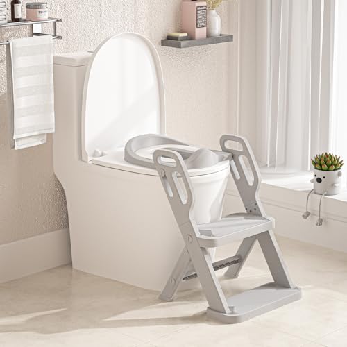 Image of Toddler Potty Training Toilet Seat-Alongside Foldable Potty Train Chair Adapter, Potty Seats with Steps Ladder for Toddlers Kids, Boys, Girls, Child, Baby, and Must-Haves Portable Step Stool Supplies