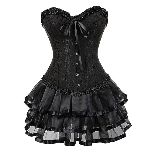 Battnot Korsett Damen Kleid Corsage Gothic Korsagen Corset Gothic Corsagenkleid Korsett Spitenrock Übergrößen Halloween Kostüm Damen Corsage...