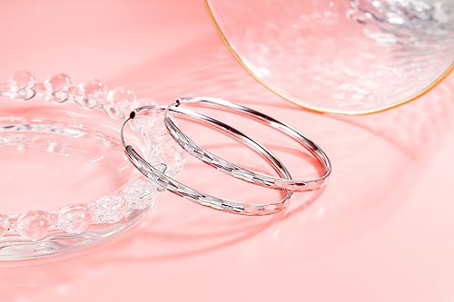 3 Pairs 925 Sterling Silver Hoops Earrings for Women Hoop Earrings Set Hypoallergenic Silver Hoop Earrings for Womens 30/40/50mm3
