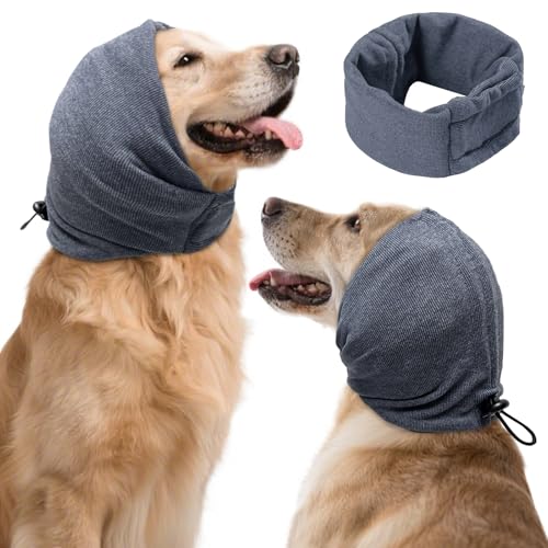 Image of Dog Calm Hoodie, No Shake Ear Wraps for Dogs, Quiet Dog Ear Cover Noise Protection, Pet Ear Muffs Dog Ear Protector Head Wrap Cover for Anxiety Relief, Hematoma, Grooming, Firework, Thunderstorms,L