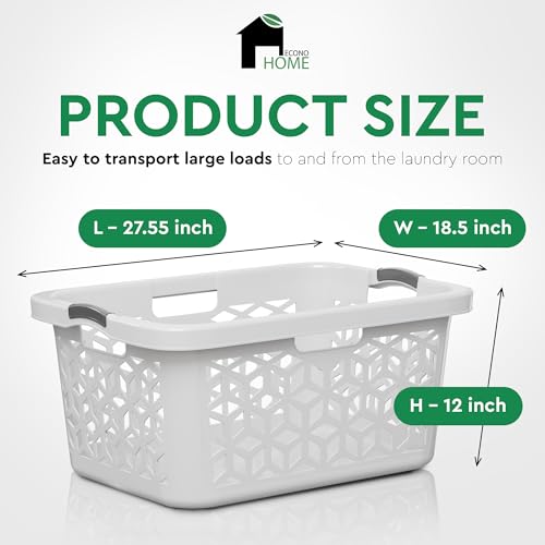 EconoHome Laundry Basket - Large 2 Bushel Laundry Basket with Handles - Stackable Plastic Hamper for Dirty Clothes - Storage Bin & Organizer for Bathroom, Bedroom - White, 70.5L Capacity – Heavy Duty - Image 3