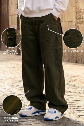 Image of Veirdo Men's Baggy Cargo Oversized Pants with Utility Pockets, Relaxed Loose Fit Street Style Trousers for Casual wear, Travel, (Size S to 2XL)