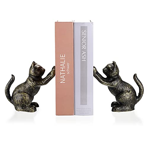 TOLIDA Lot de 2 serre-livres en fonte pour portes en forme de chats noirs antidérapants avec 6 entretoises à haute résistance pour livres CD DVD Cover