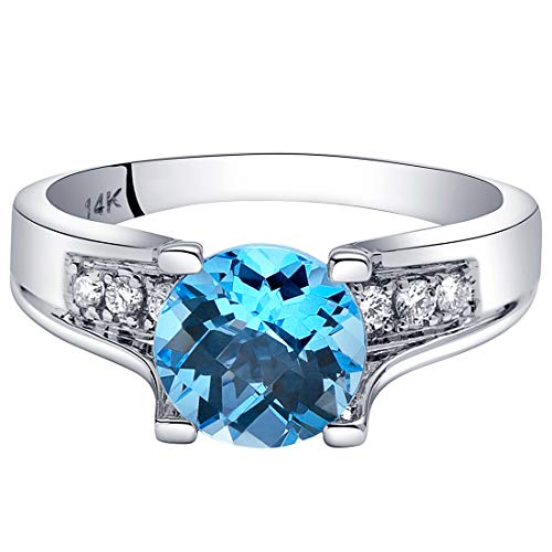 Peora Swiss Blue Topaz Cathedral Solitaire Ring For Women 925 Sterling Silver, Natural Gemstone Birthstone, 2.25 Carats Round Shape 8Mm, Size 5 #TOP2