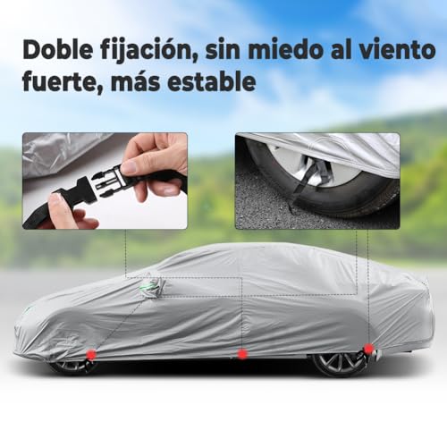 LOETAD Funda de Coche Exterior Cubierta de Coche Impermeable Antipolvo y Rasguño Universal 470x180x150cm - imagen 8