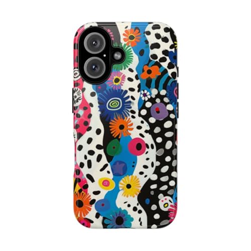 Coque rigide brillante motif floral abstrait zèbre coloré pour iPhone 16 haut de gamme