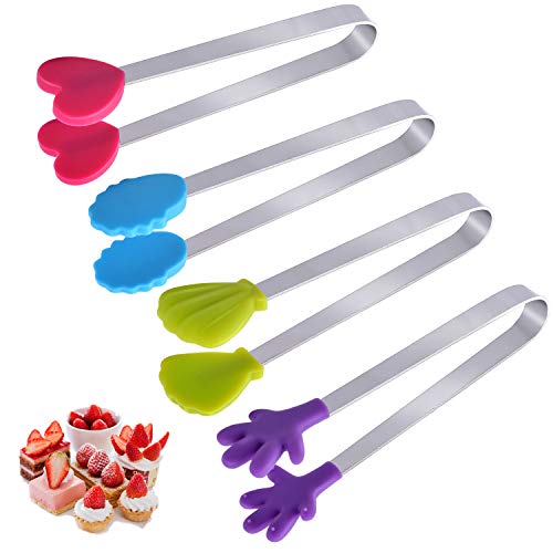 euhuton - Pinzas para Alimentos (4 Unidades, 13 cm, Acero Inoxidable, Cabeza de Silicona, Utensilios de Cocina creativos, Silicona Antiadherente, 4 Estilos y Colores)