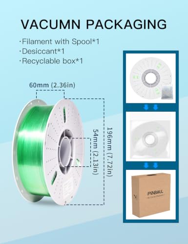 Image of PINBALL Transparent PETG 3D Printer Filament 1.75mm ±0.02mm, Multicolor Clear Rainbow Filament, Translucent PETG Filament, 1KG /2.2lbs