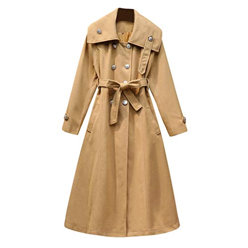 Summerout Women Trench Coat Double Breasted Wool Blend Long Jacket Belted Military Dress Coat Long Sleeve Wide Collar Casual Pea Coats Winter Fall Winter Outerwear Overcoat Khaki, M
