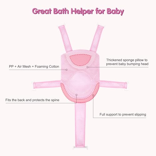 Image of Colorlife Baby Bath Seat Support Net Infant Bathing Seat Support Mat, Adjustable Comfortable Non-Slip Five-Pointed Baby Shower Net Bathtub Sit Up Mesh for Newborn 0-12 Months-Light Pink(No Bathtub)