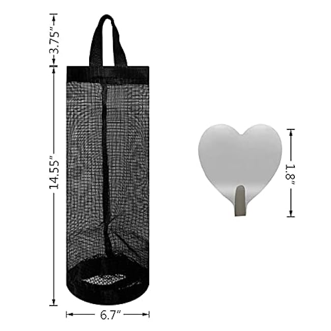 2 Pcs Plastic Bag Holder Trash Bags Storage Dispenser Organizer for Home Kitchen Mesh Hanging Storage Dispensers Recycling Garbage Folding Hanging Storage Bag Grocery Bags Holder with 2 Hooks (Black)