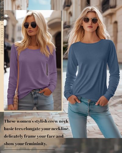 Huukeay 3 Pack Womens Long Sleeve Shirts Crewneck Loose Fit Cotton Tops Casual Curved Hem Tees Basic Fall Shirts2
