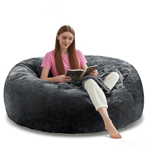 Image of 6FT，Big Bean Bag Chairs for Adults，Bean Bag Chair with Filler，Memory Foam Chair，Removable and Washable Flannel Cover, Giant Bean Bag, Suitable for Living Room, Bedroom and Reading(Dark Gray, 6 Foot)