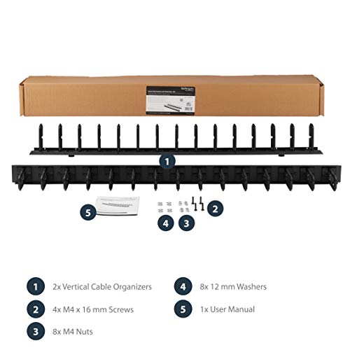 Image of StarTech Vertical Cable Organizer with D-Ring Hooks - Vertical Cable Management Panel - 0U - 6 ft.