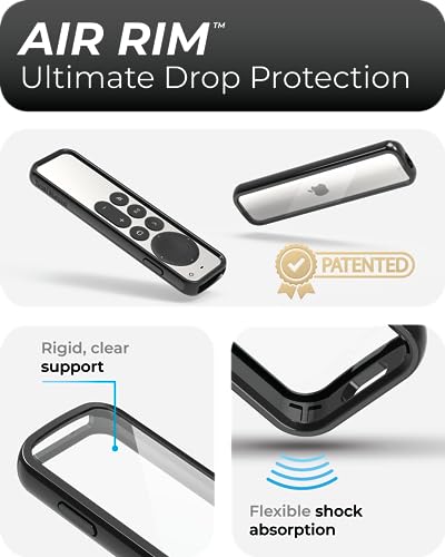 TotalMount Air Rim Case for Apple TV Remotes – Slim, Hybrid Black Perimeter Cover & Clear Back Remote Case with Ultimate Drop Protection