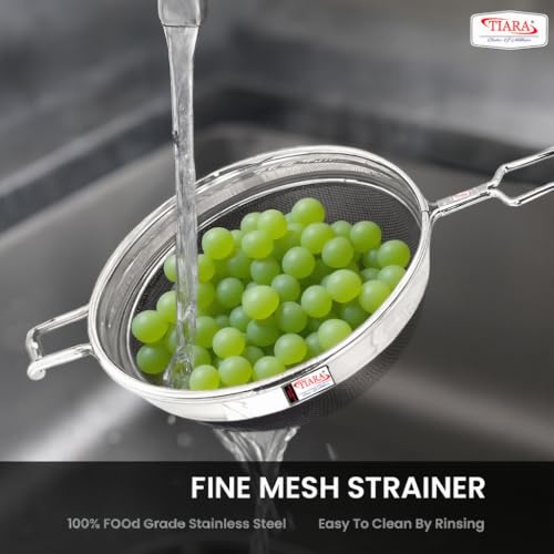 Image of TIARA - MAX Juice Strainer No 6 Diameter 14.5 cm Soup Strainer Steel Liquid Filter Food Grade Mesh, Sieve for Kitchen, channi,Rice Strainer, Fruit Strainer (34L x 14.5W x 7H cm, Silver)