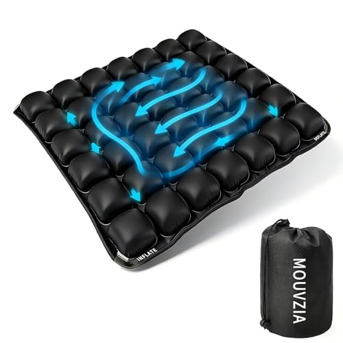mouvzia Air Inflatable Seat Cushion: 3D Pressure & Pain Relief Travel Cushion 350 lbs Capacity with Quick-inflate Pump & Portable Bag for Airplane Long Flights/Office Chair/Wheelchair/Audience Seats