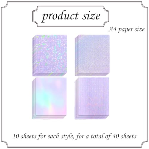 Image of 40 Sheets Vinyl Sticker Paper, Holographic Stickers, Self Adhesive Lamination Sheets for Laptop Bike Car Table Mobile Phones, 8.5x11 Inch Sticker Paper for DIY Crafts and Personalization