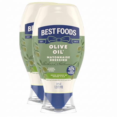 Best Foods Mayonnaise Dressing Olive Oil Mayo Squeeze Condiment for Simple Meals Rich in Omega 3-ALA 20 oz (Pack of 2)
