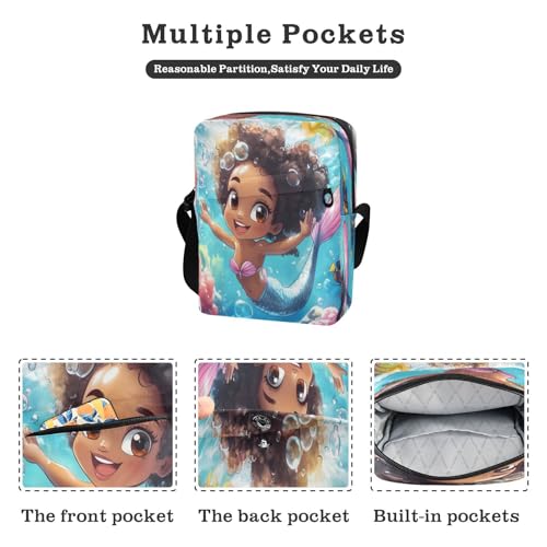 Crossbody Bag African American Black Girl Mermaid Princess Messenger Bag for Women Men Purse Shoulder Bag Satchel Bag with Adjustable Strap 214B88192
