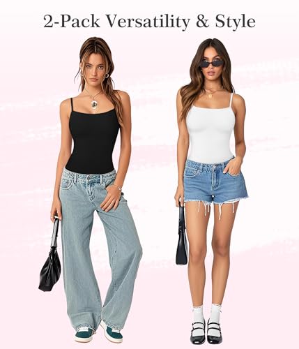 Irisnaya 2-Pack Shapewear Bodysuits for Women Tummy Control - Square Neck Body Suit Cami Body Shaper Going out Tops2