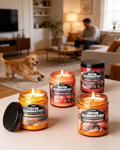 Image of AOOVOO Apple Cinnamon Odor Eliminating Highly Fragranced Candle - Eliminates 95% of Pet, Smoke, Food, and Other Smells Quickly, Non Toxic Air Freshing Soy Candle, 9 oz Up to 50 Hours Burn time