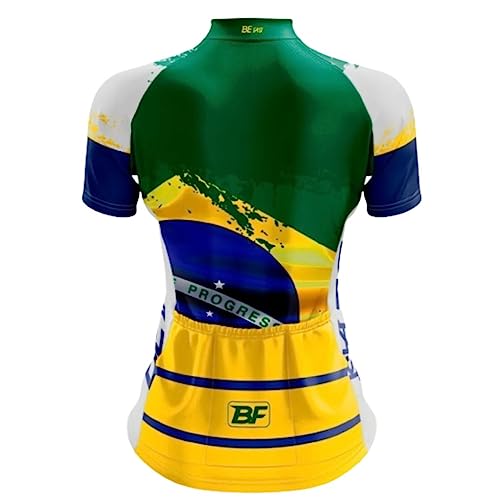 Camisa Ciclismo Feminina Brasil Ciclista Bike Proteção UV50 Cor:Verde+Amarelo;Tamanho:M