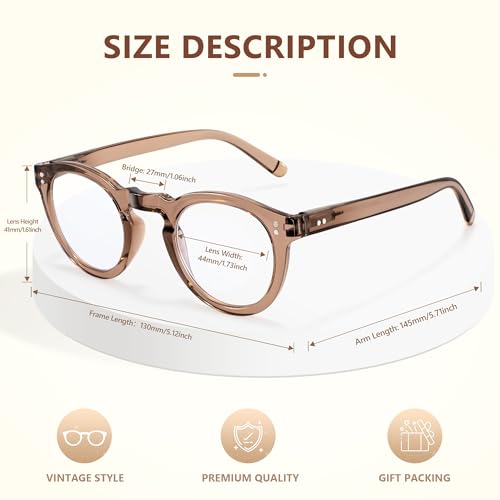 Image of EASY READ Retro Round Blue Light Blocking Reading Glasses for Women,Anti UV Readers for Women with Spring Hinge