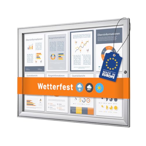 Schaukasten außen 8x DIN A4 | wetterfest | abschließbarer Infokasten SAN-Scheibe | beschreibbare magnetische Rückwand | ideal für Außenbereich & Outdoor Wand-Montage