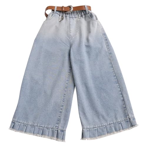 Baggy Jeans for Kids Ruffled Wide Leg Straight Adjustable High Waisted, Casual School Streetwear Denim Pants for Girls3