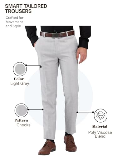 Image of Raymond Men's Slim Fit Checks Pattern Poly Viscose Blend Flat Front Formal Trouser