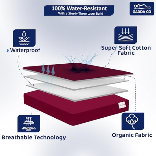 Image of GADDA CO Waterproof Cotton Mattress Protector for King Bed | Smooth, Ultra-Soft Fabric with Breathable & Skin-Friendly Fitted Cover| King Size 72x84 in (6x7 ft, Fits 10 inch Depth, Beetroot)