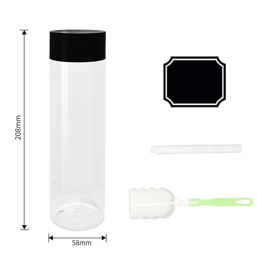 BiBOTLSFLY Lot de 16 bouteilles de jus en plastique transparent réutilisable avec couvercles noirs, idéales pour l'eau, le jus, le lait et d'autres boissons faites maison - 500 ml