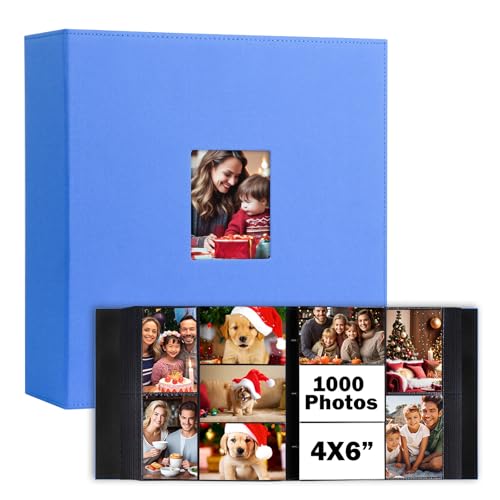 Xfveiwoo Extra Large Capacity 4x6 Photo Album, Holds 1000 Photos, Blue